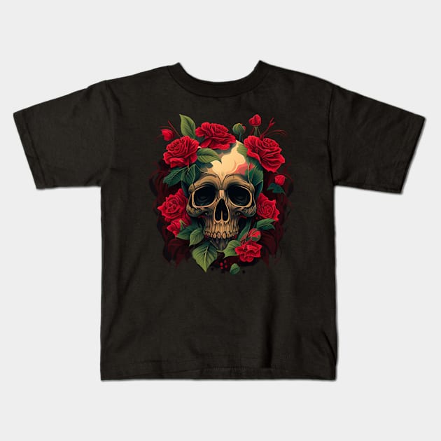 Flower skull Kids T-Shirt by Crazy skull